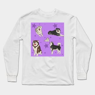 Alaskan Malamute Pattern Purple Long Sleeve T-Shirt